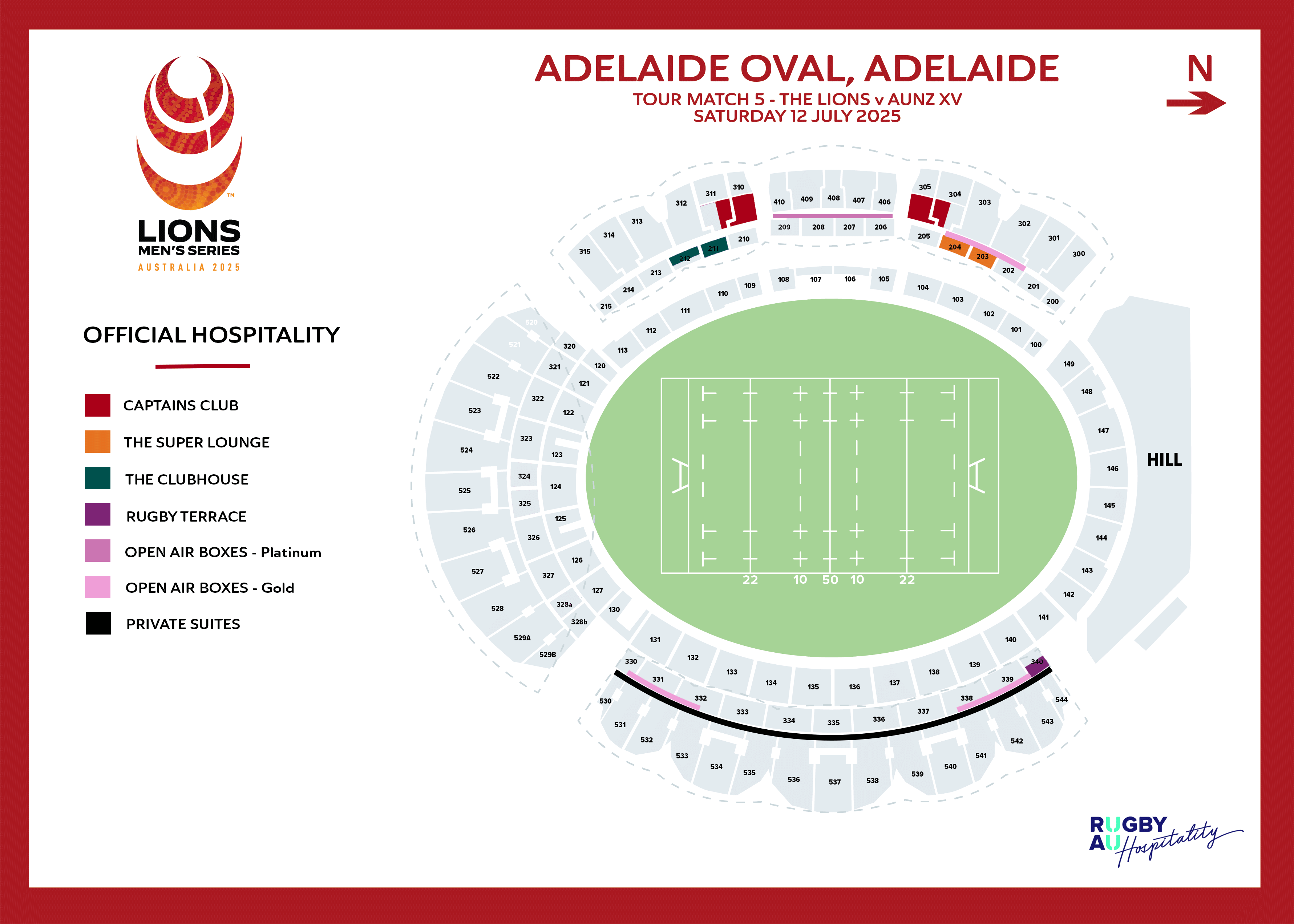 2025 Lions AUSNZXV Hospitality Map Adelaide Oval