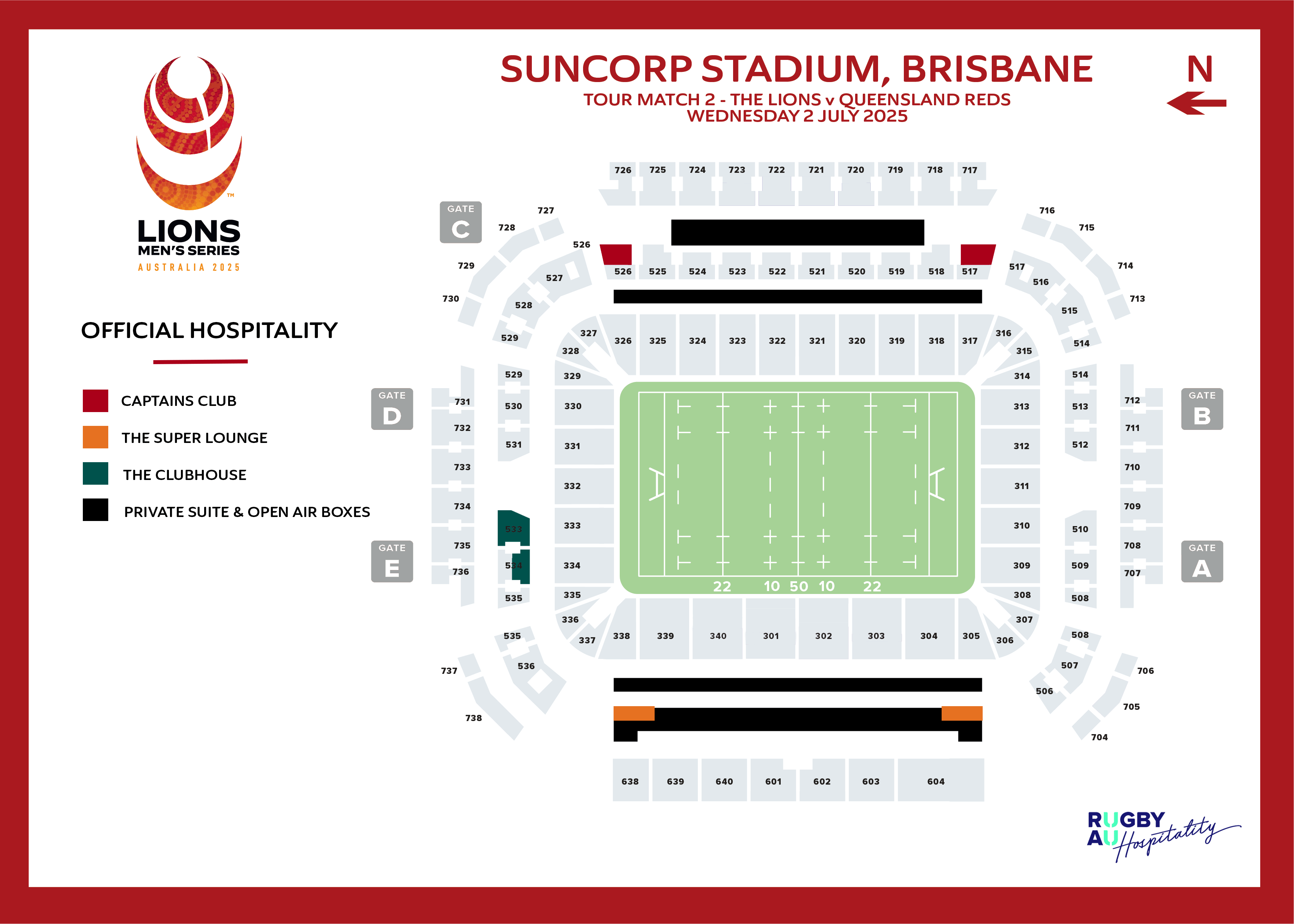 2025 Lions Reds Hospitality Map Suncorp Brisbane