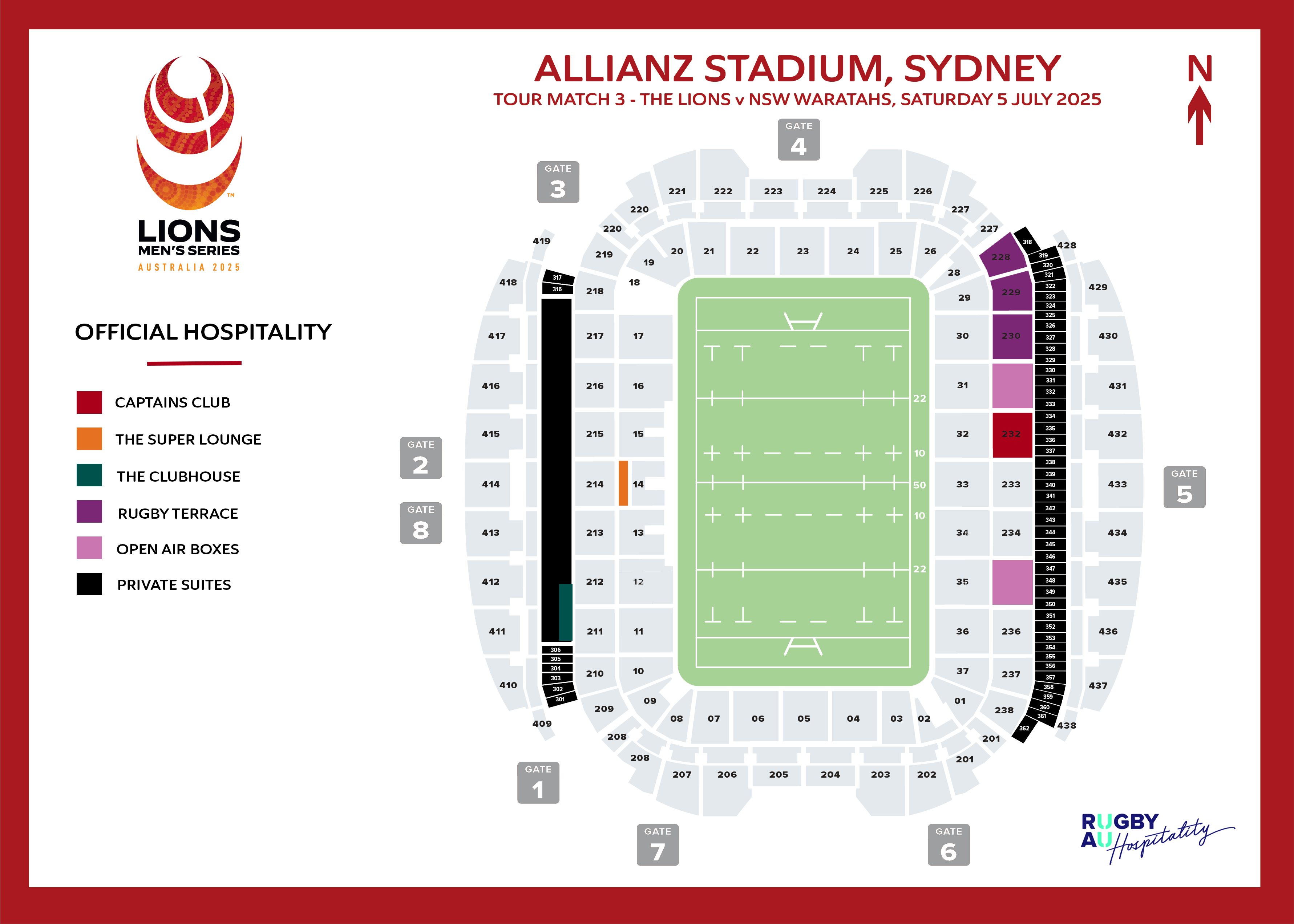 2025 Lions Waratahs Hospitality Map Allianz stadium Sydney